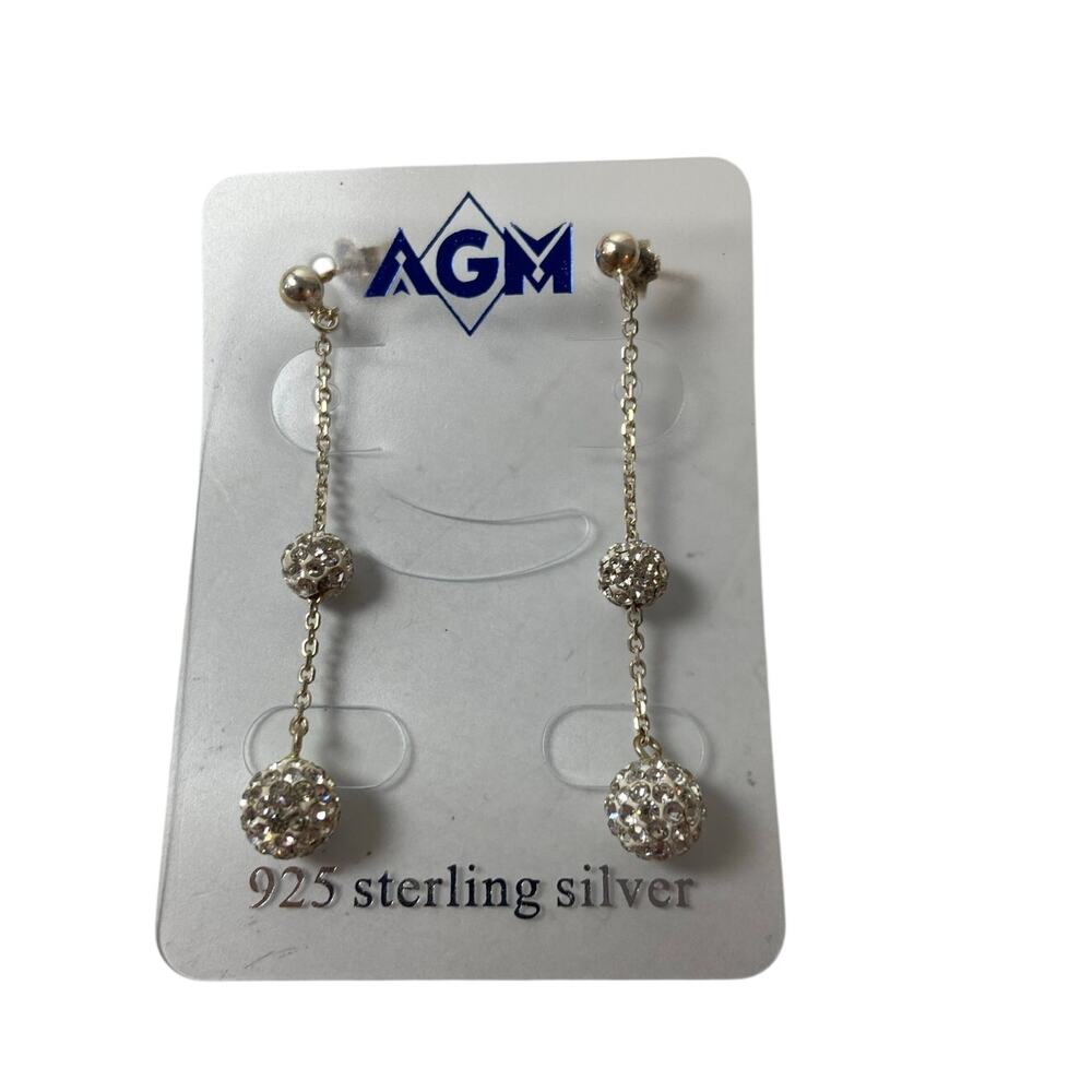 Vintage Sterling Silver Crystal Ball Disco Earrings